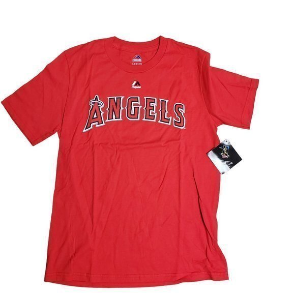 Majestic MLB LA Angels Youth‎ Size Large Red #5 Albert Pujols Short Sleeve Shirt - Picture 1 of 6